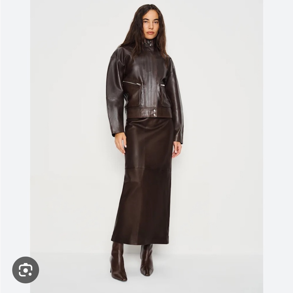 Reformation Veda Cole Dark Brown Leather Maxi Low Rise Skirt